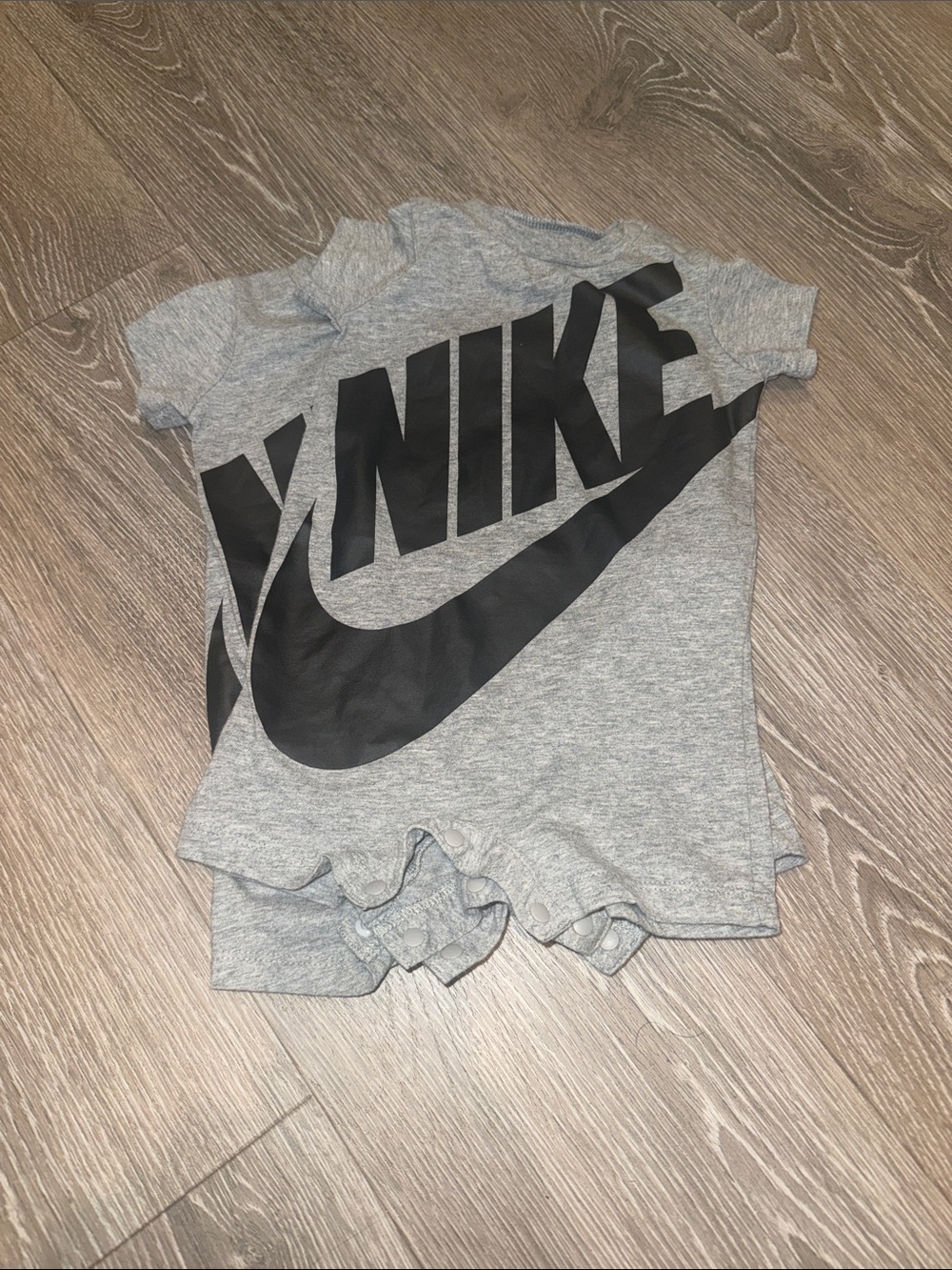 Nike Gray Infant Romper with Black Swoosh